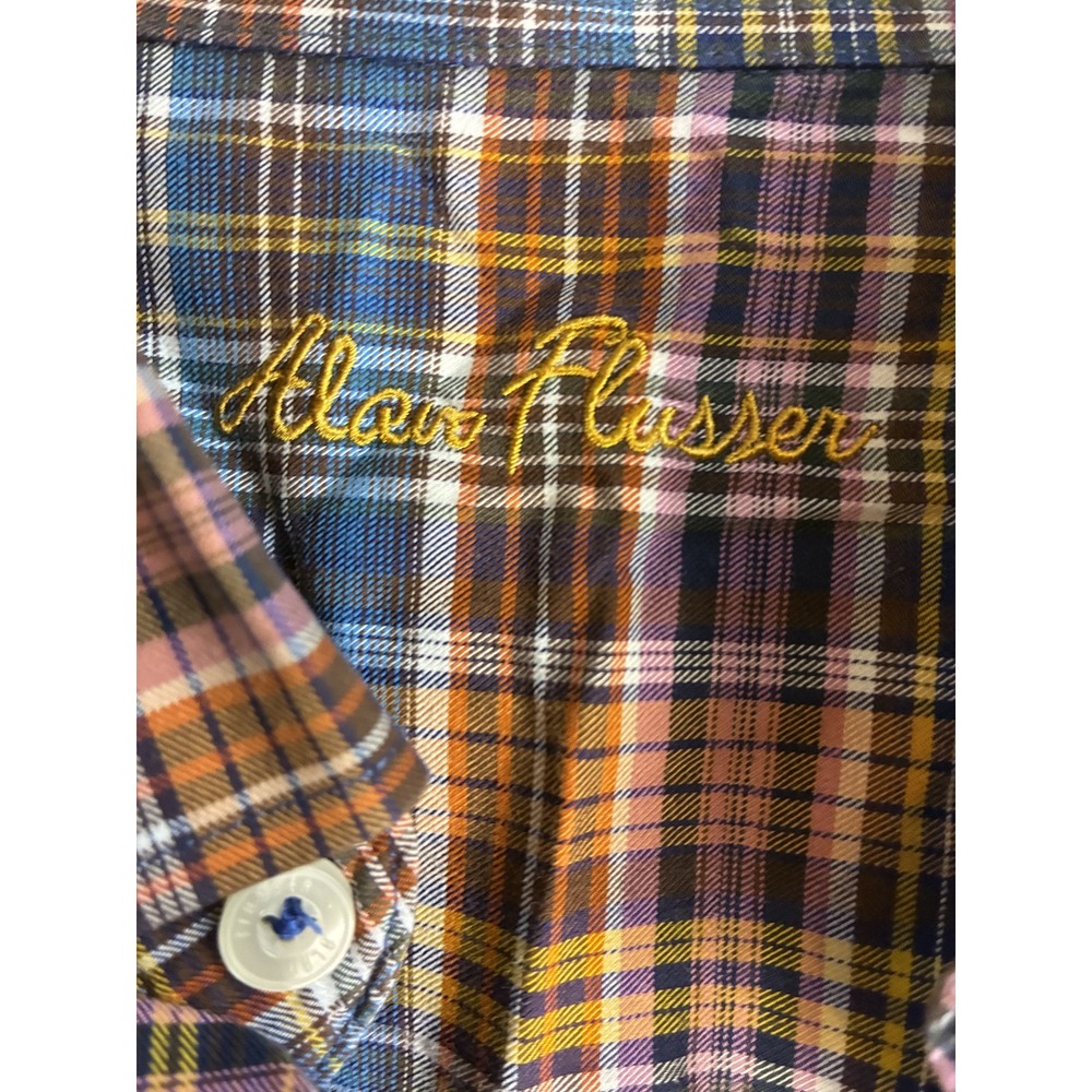 Alan Flusser Mens XL Plaid Shirt Multicolor Long Sleeve Button Down 100% Cotton - Picture 3 of 5